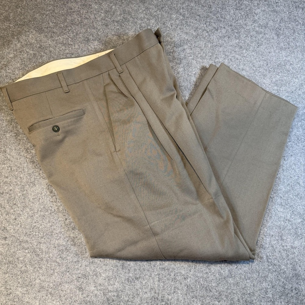 Byblos Pants Mens 32x29 Brown 100% Wool Dress Pleated Italy Flannel Trousers